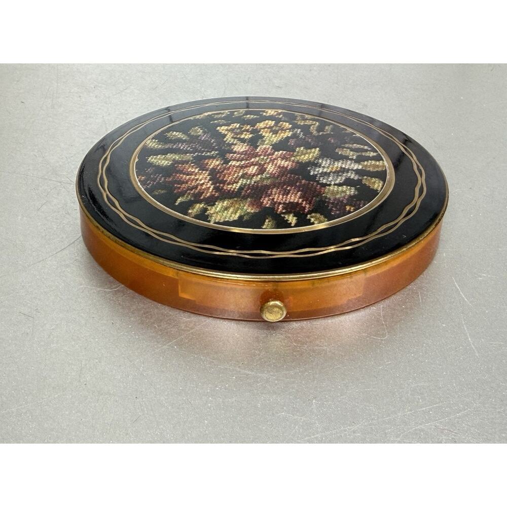 "Rex Fifth Avenue" Collectible Bakelite Petite Floral Large Compact Mirror VTG